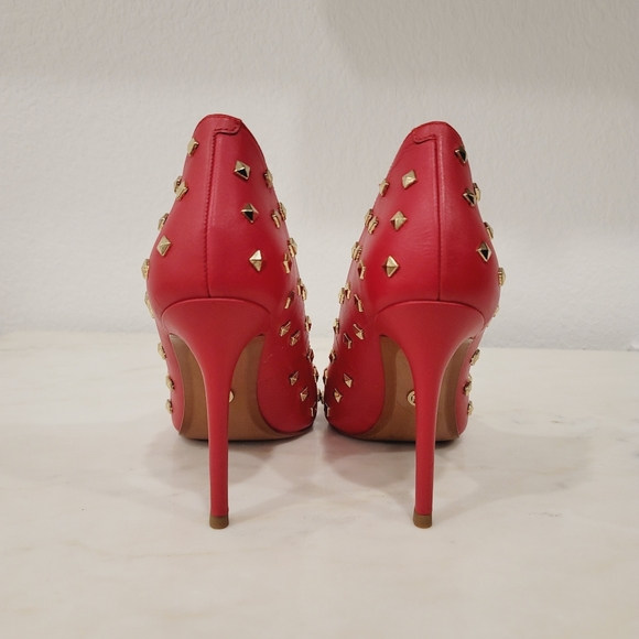 Michael Kors Keke Studded Leather Pointed Toe Stiletto Pumps Crimson Red - Picture 6 of 9